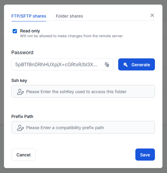 Folder sharing modal